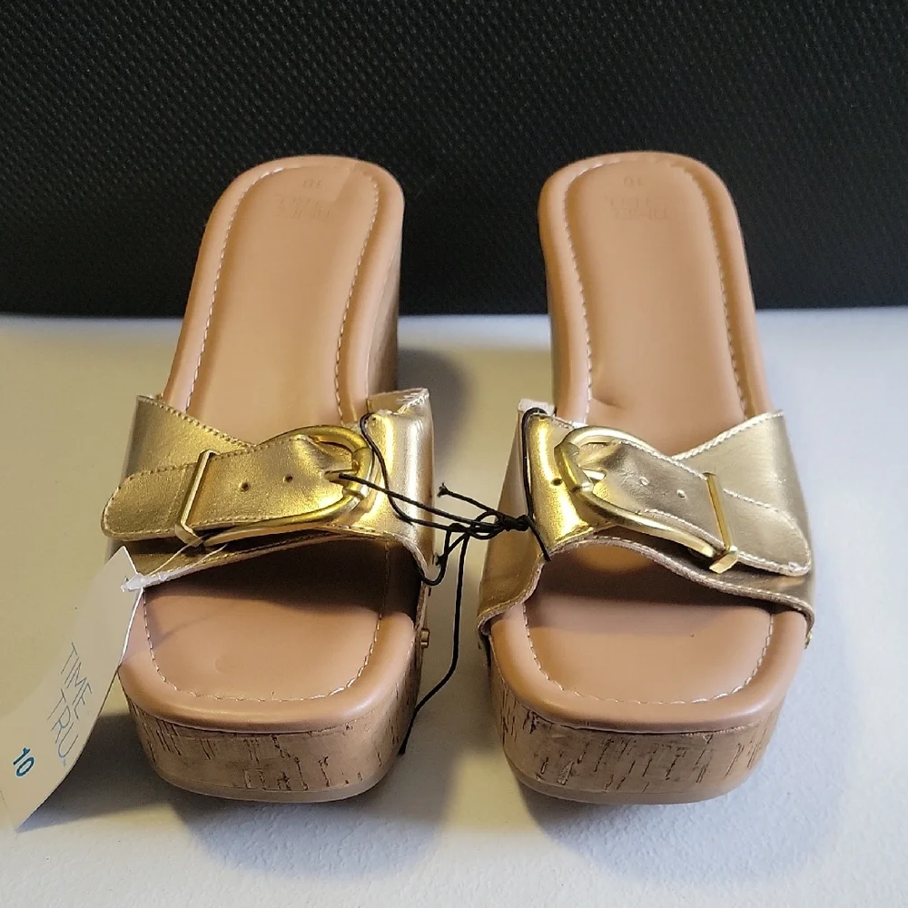 Gold Slide Sandals with Buckle